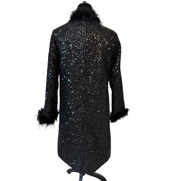 🎁 Gorgeous Black Sequin Faux Fur Long Jacket - Picture 6 of 10